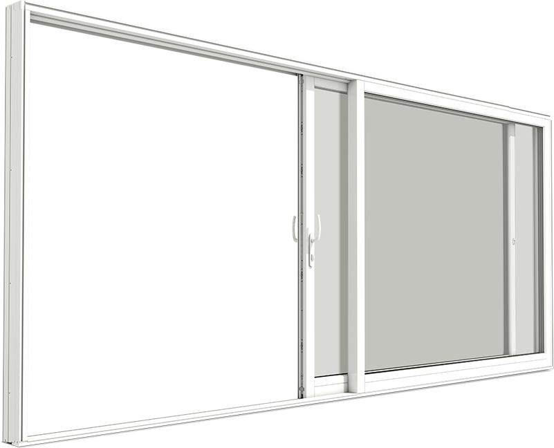 Hvit skyvedør i tre i åpen posisjon