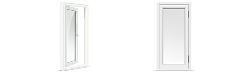 Sidehengslet vindu i tre sett fra innsiden og utsiden. Tradisjonell stil